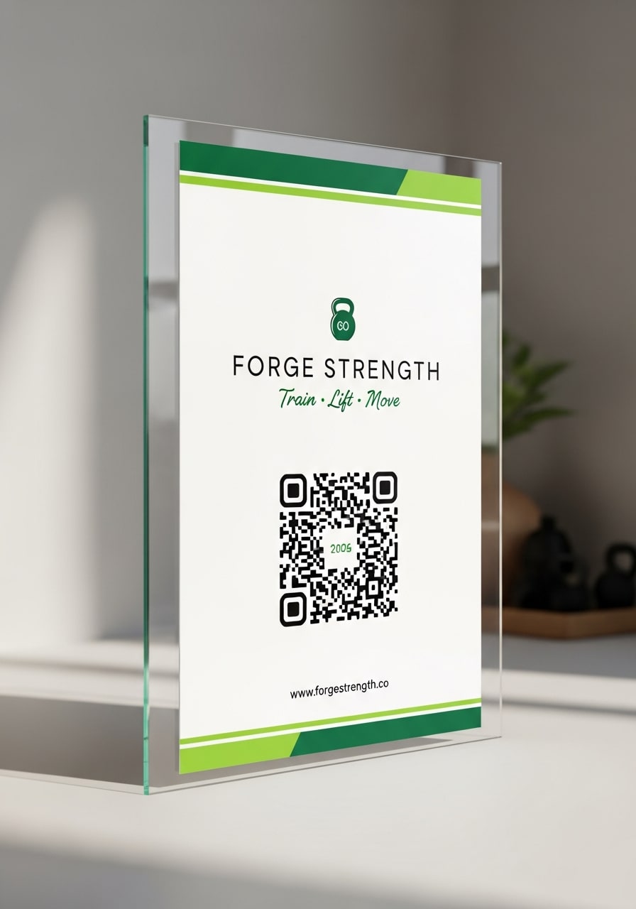 Forge Strength Co on a window